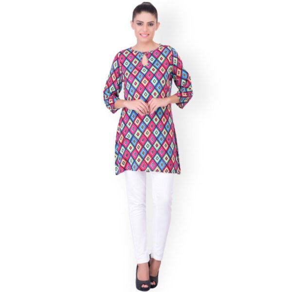 Laabha Pink & Turquoise Blue Printed Kurti