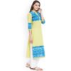 Lime Green & Blue Straight Kurta with Printed Detail - Image 3