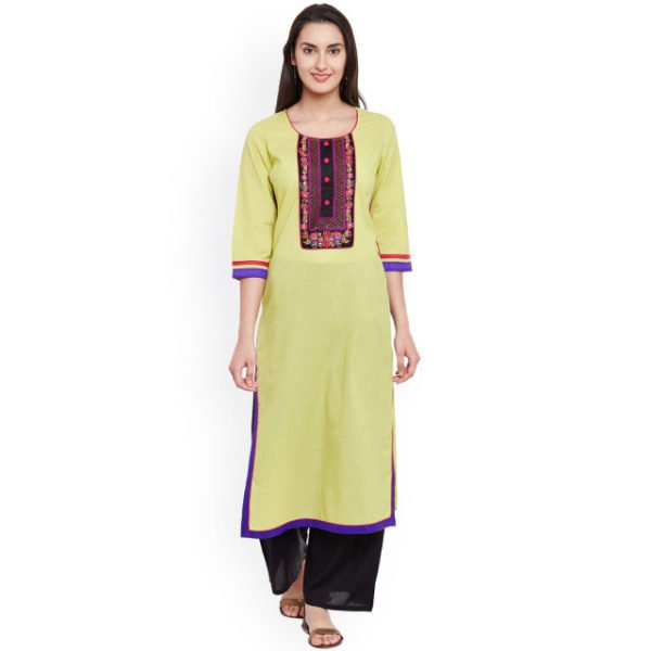 Kurti's by Menka Women Lime Green Straight Kurta